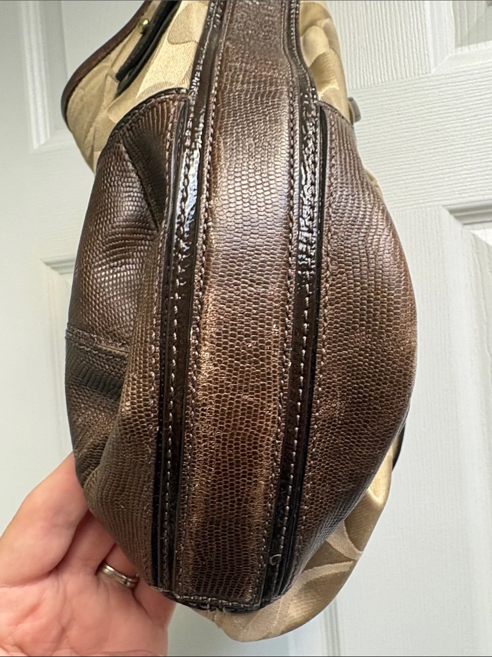 Coach Tan and Brown Signature Shoulder Bag
